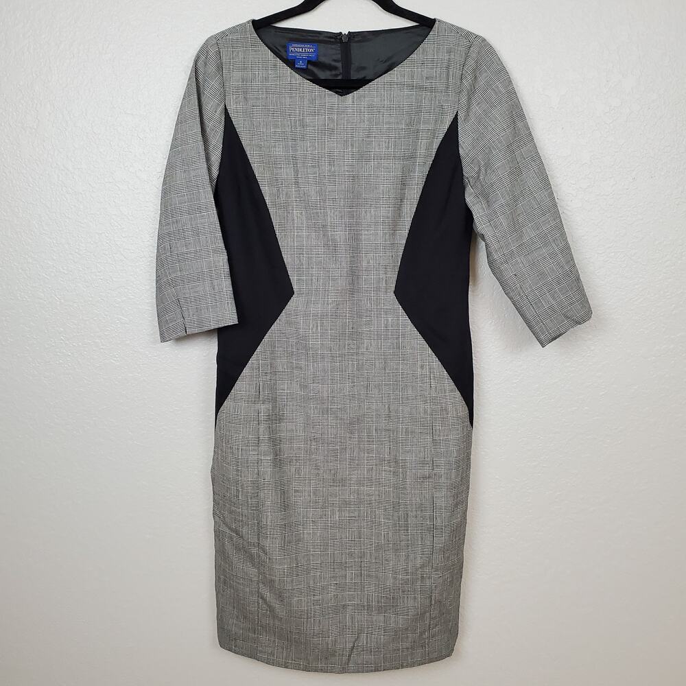 Pendleton Dress Womens 6 Petite Virgin Wool Sheath‎ Office Slimming Houndstooth